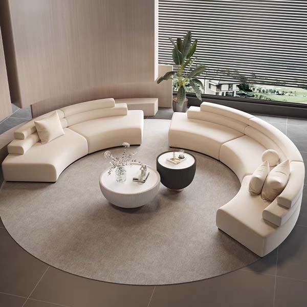 Cream Curved Modular C-Sectional Conversational Lounge Sofa Set