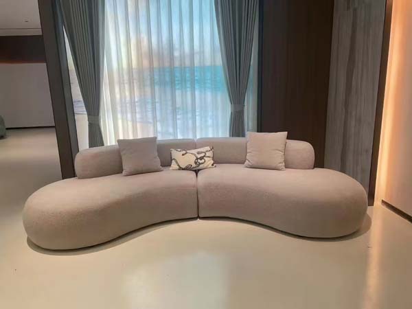 Two-Module Light Beige Boucle Curved Kidney Sofa