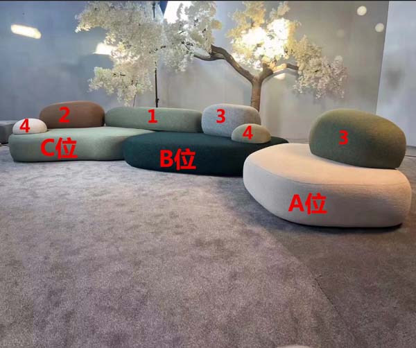 Low-Profile Pebble Modular Curved Fabric Sectional Sofa with Movable Rounded Backrests