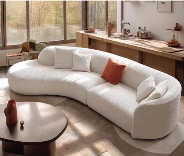 White Boucle Curved Sectional Sofa