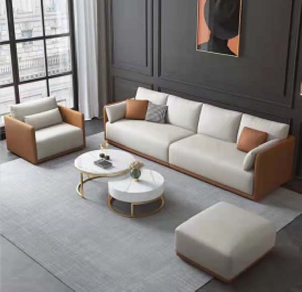 Light Luxury Two-Tone Off-White and Tan 4-Seat Living Room Sofa Set with Armchair and Ottoman