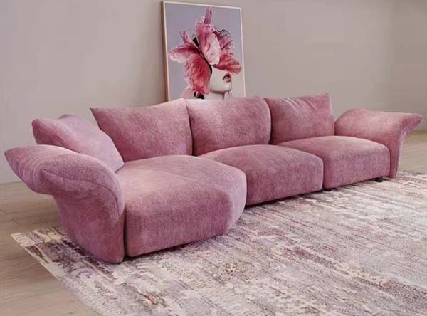 Blush Pink Petal-Arm Left Chaise Sectional Sofa