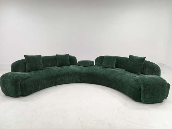 Dark Emerald Green Textured Fabric Curved Modular Sectional Sofa