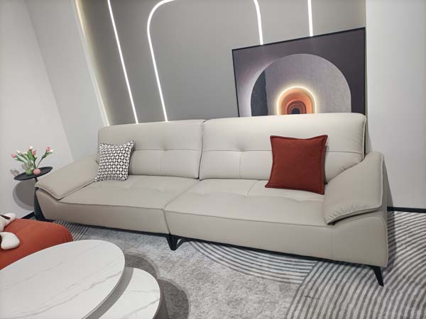 Modern Light Off-White Tufted Straight Three-Seater Upholstered Sofa