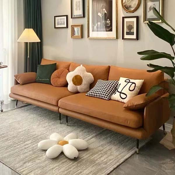 Caramel Tan L-Shaped Right-Chaise Upholstered Sectional Sofa