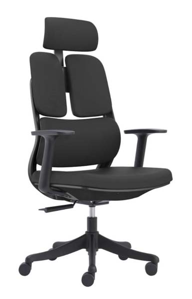 Black Split-Back High-Back Ergonomic Office Chair with Headrest and Fixed Padded Armrests