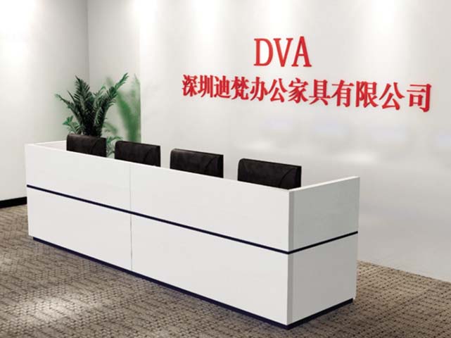 Glossy White 4-Station Straight Office Reception Desk with Black Accent Trim