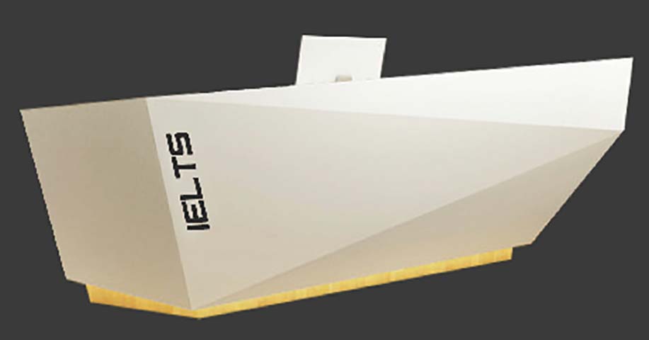 Faceted White Commercial Reception Desk with Gold Plinth