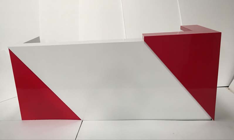 Asymmetric Geometric Red White High-Gloss L-Shaped Commercial Reception Desk