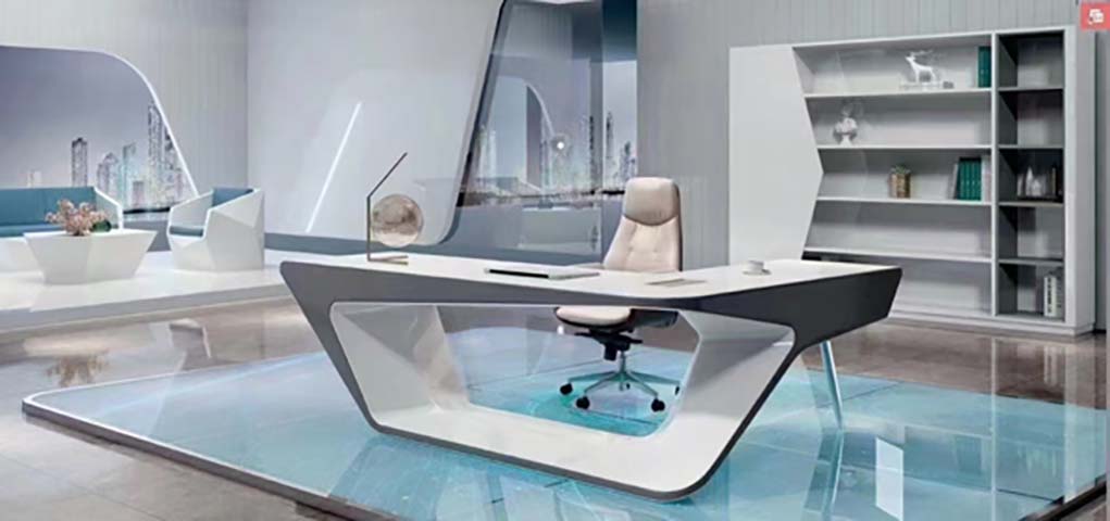 Modern Futuristic Executive Office Desk with Sculpted Base