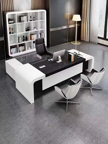 Modern L-Shaped Executive Office Desk with Color-Block Gloss Finish