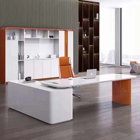 High-Gloss L-Shaped Executive Office Desk with Integrated Wire Management