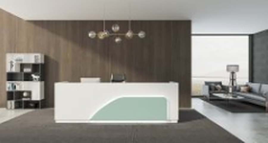 Modern Commercial Office Reception Desk with Mint Green Curved Accent