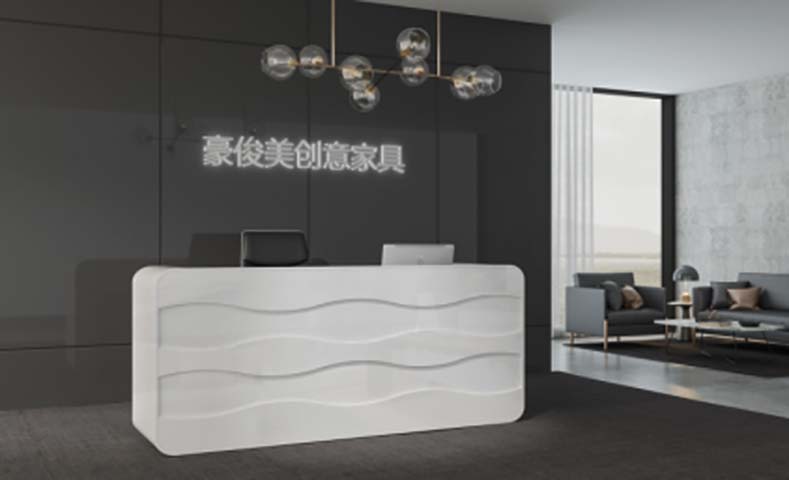 Glossy White Wave-Textured Freestanding Office Reception Desk