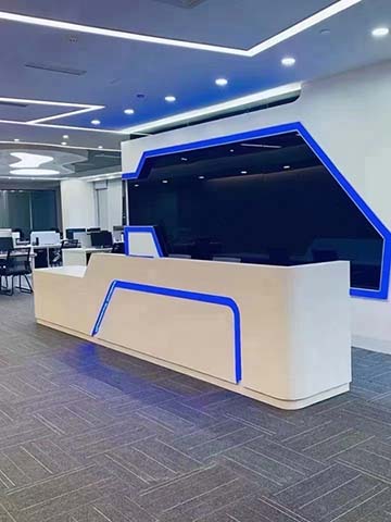 Futuristic Angular LED-Accented Commercial Office Reception Desk
