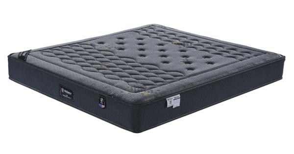 Dark Grey Quilted Tufted Hybrid Innerspring Mattress with Black Perimeter Edges and Corner Carry Handles