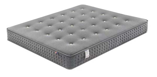 Grey Button-Tufted Medium Profile Hybrid Mattress with Perforated Airflow Side Border