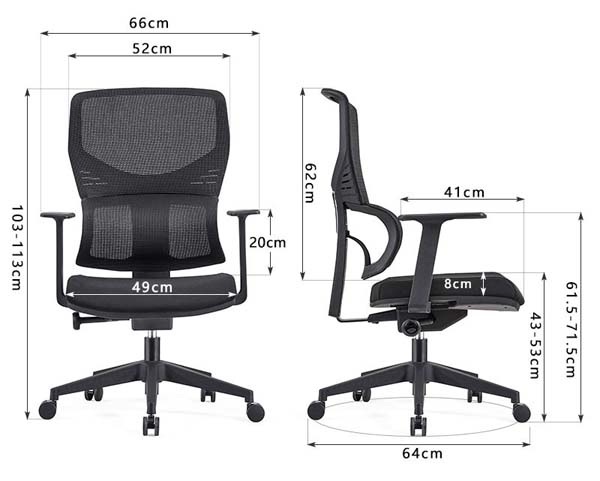 Mid-Back Black Mesh Ergonomic Office Chair with Fixed Armrests