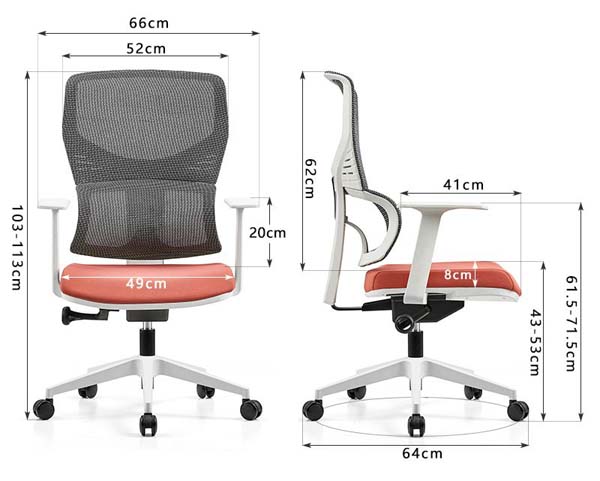 Mid-Back Ergonomic Mesh Office Chair with Orange Cushion and White Frame