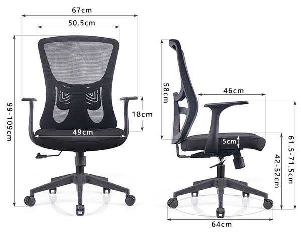 Mid-Back Ergonomic Mesh Swivel Office Task Chair with Fixed Armrests