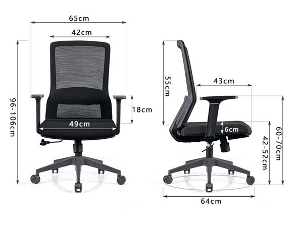 Mid-Back Black Mesh Ergonomic Office Task Chair with Fixed Armrests