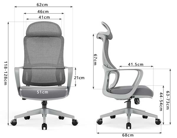 High Back Grey Mesh Ergonomic Office Chair with Adjustable Headrest