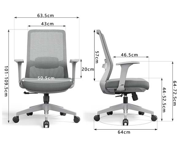 Mid-Back Grey Ergonomic Mesh Office Chair with Fixed Armrests