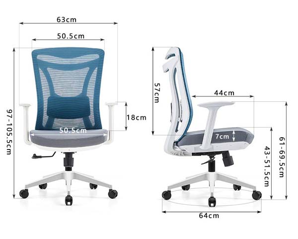 Mid-Back Blue Mesh Office Chair with White Frame