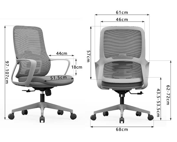 Mid-Back Light Grey Ergonomic Mesh Office Task Chair with Fixed Padded Armrests