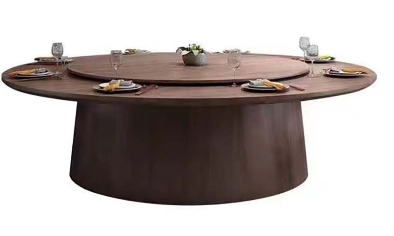 Dark Walnut Finish Round Pedestal Dining Table with Integrated Central Lazy Susan