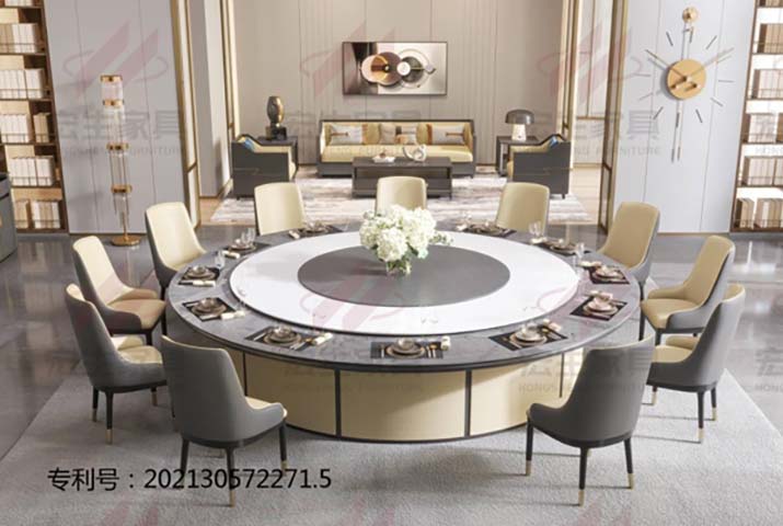 12-Seat Luxury Round Dining Table with Built-In Lazy Susan