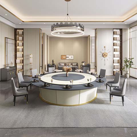 12-Seat Luxury Round Banquet Dining Table with Central Rotating Lazy Susan
