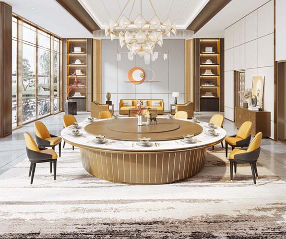 10-Seat Luxury Round Banquet Dining Table with Central Lazy Susan