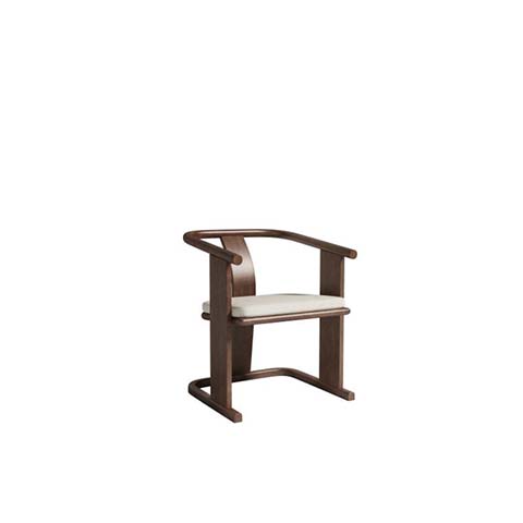 New-Chinese Style Solid Wood Accent Armchair with Cream Upholstered Seat