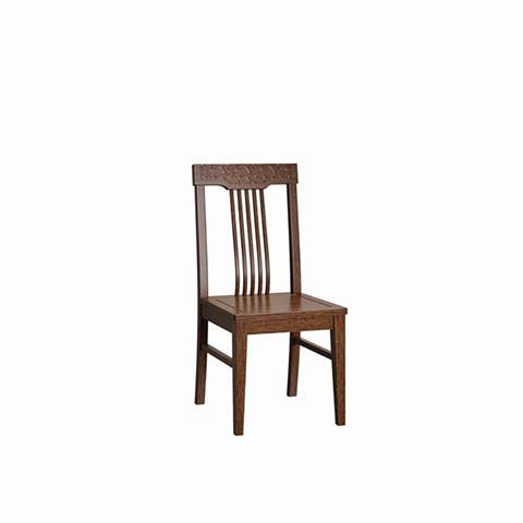 Dark Brown Solid Wood Carved Top Rail Slat-Back Armless Dining Side Chair