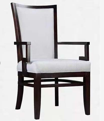 New Asian Style Dark Solid Wood Frame Off-White Upholstered Arm Dining Chair
