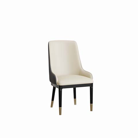 Two-Tone Armless Upholstered Dining Chair with Brass Foot Ferrules