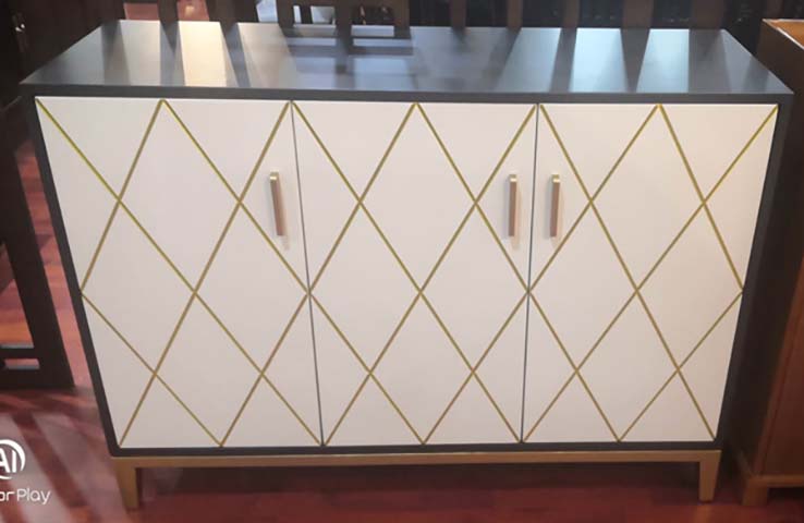 Modern Luxury 3-Door Storage Sideboard with Gold Diamond Inlay