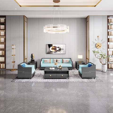 1+1+3 Configuration Upholstered Living Room Sofa Set with Gold Accents