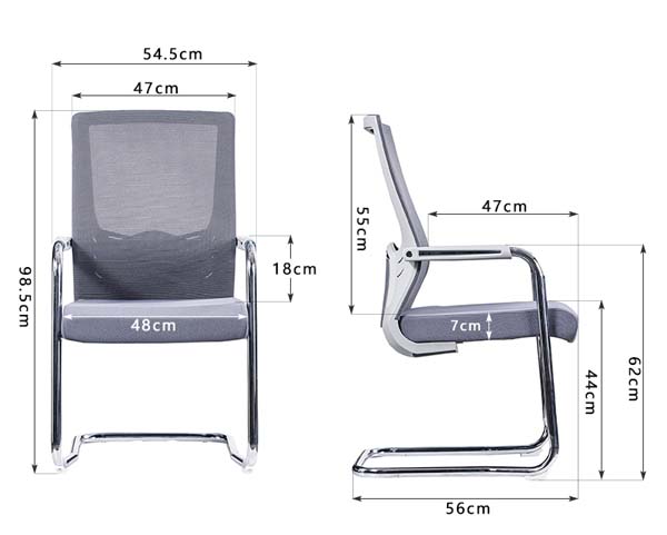 Gray Mesh Back Cantilever Sled Base Conference Office Chair with Fixed Armrests
