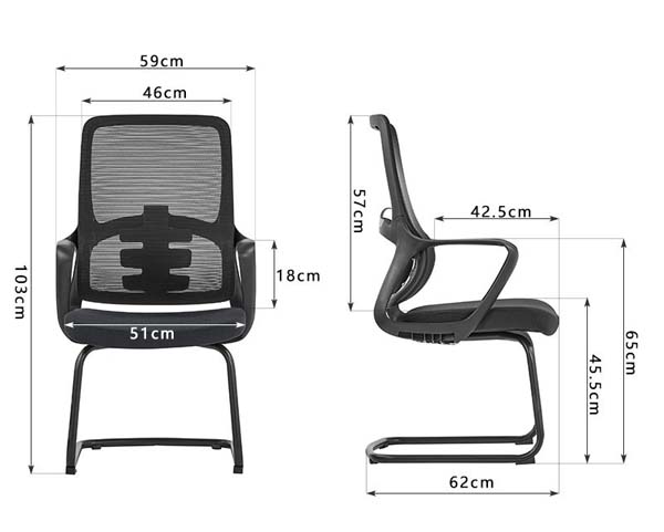 Mid-back mesh back cantilever sled base fixed armrest visitor conference office chair