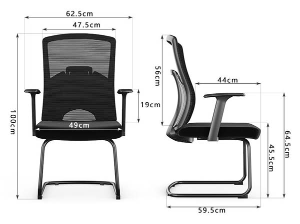 Fixed Cantilever Sled Base Mesh Back Office Chair with T-Armrests