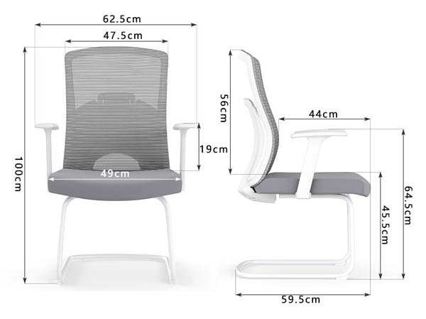 White Frame Grey Mesh Back Cantilever Conference Chair