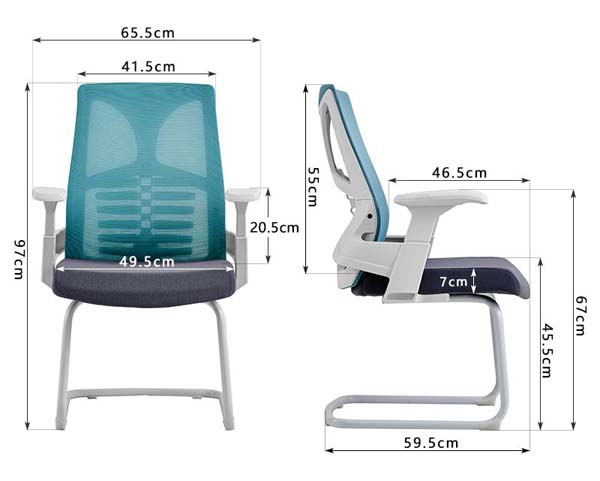 Teal Mesh Back Cantilever Conference Office Chair with Fixed Arms
