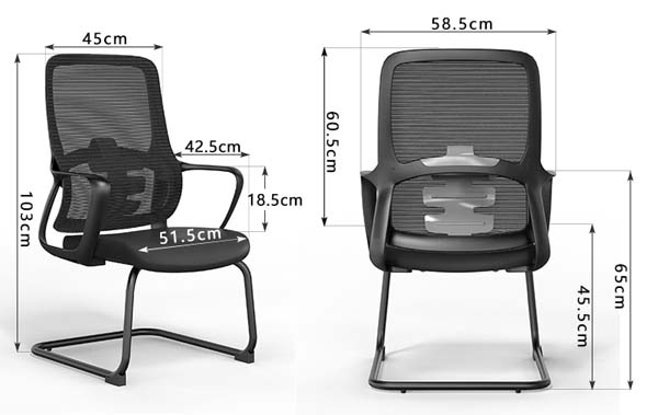 Black Mesh Back Cantilever Conference Office Chair with Fixed Arms and Lumbar Support