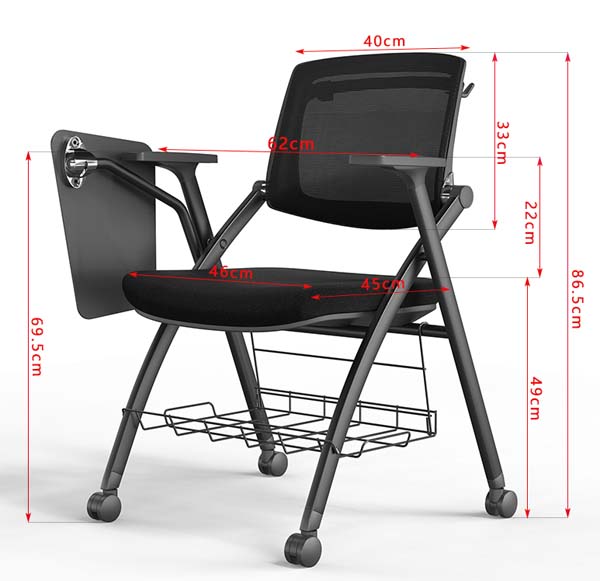 Foldable Mobile Training Chair with Writing Tablet and Underseat Storage Basket
