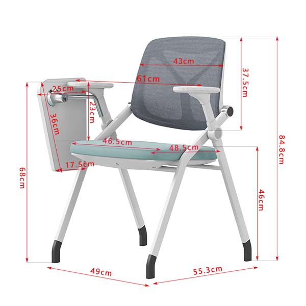 Folding Mesh Back Training Chair With Attached Writing Tablet