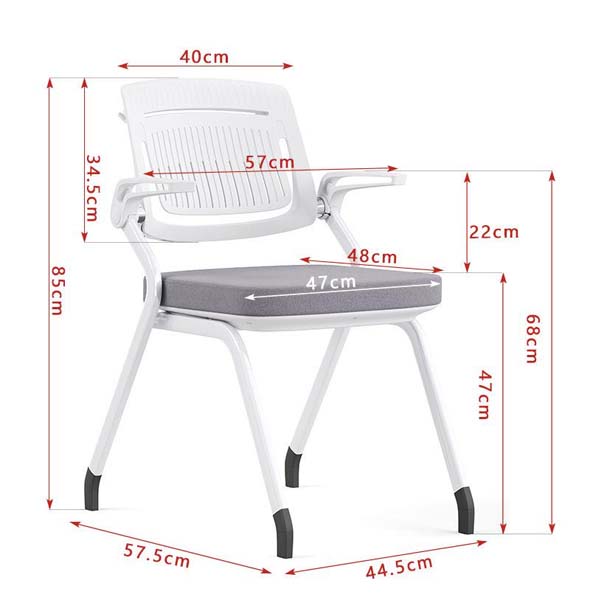 Fixed Stackable Office Training Chair with Armrests, Vented Plastic Back and Padded Fabric Seat