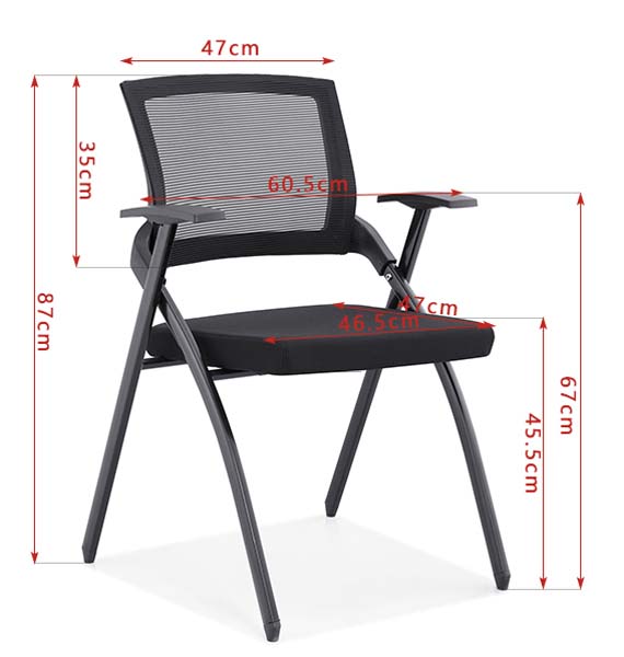 Black Mesh Back Padded Seat Folding Office Training Chair with Fixed Armrests
