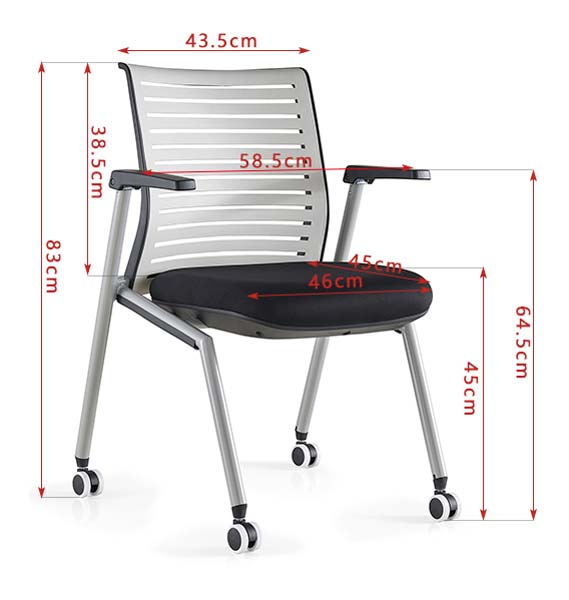 Mobile Castered Training Meeting Chair with Slatted Metal Back
